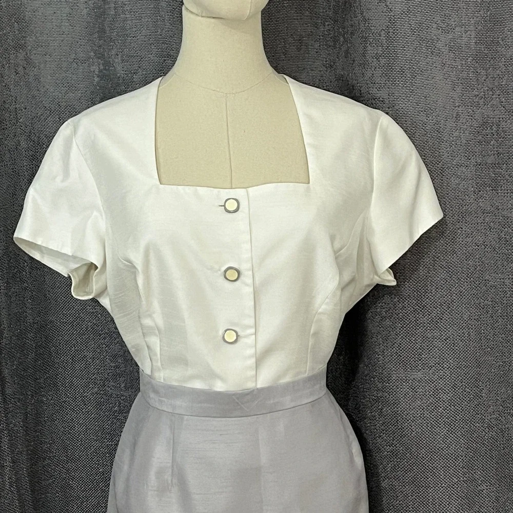 Karon Lorrance Women's Sz 10 Silver 3PC Skirt Suit‎ Set 80s Chic Mother of Bride